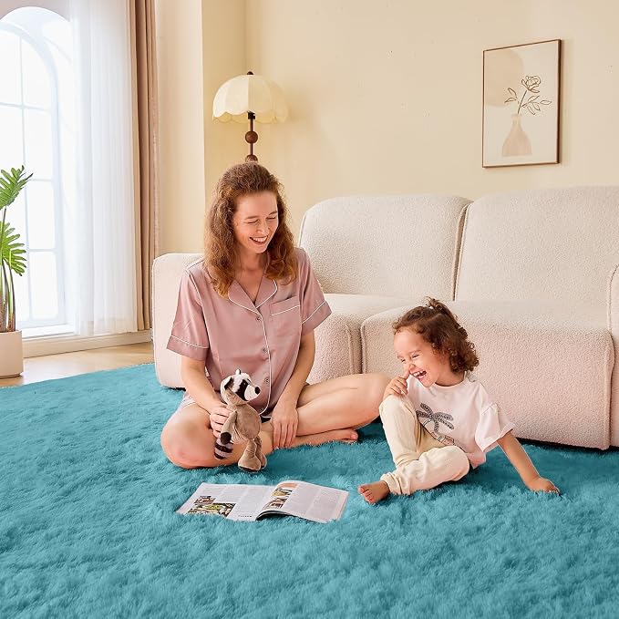 OPPODREAM 5x7 Greyish Turquoise Rugs for Bedroom, Ultra-Soft Fluffy Area Rugs for Living Room, 5 x 7 Shag Carpet for Nursery, Kids, Girl, Boy, Baby, Plush, Fuzzy, Shaggy, Cute Home Decor