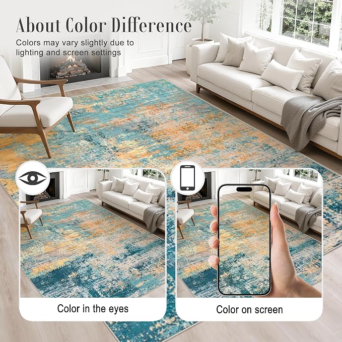 9x12 Area Rug Living Room Rug: Washable Modern Abstract Soft Thin Rug Indoor Floor No Slip Carpet for Bedroom Dining Room Farmhouse Nursery Home Office - Rosy Haze