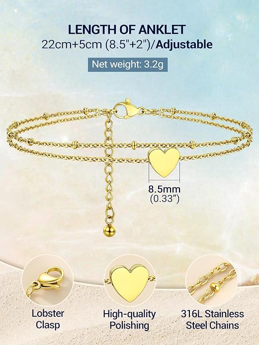 PROSTEEL Gold/Silver Anklets for Women Waterproof, 14K Gold Plated Ankle Bracelet Non Tarnish, Jewelry Gifts Adjustable