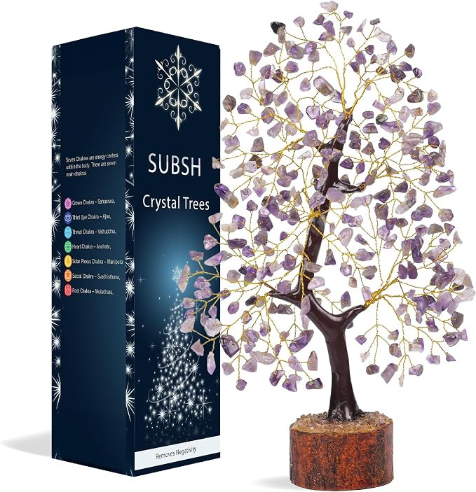 Amethyst Crystal Tree of Life 10-12 Inch with 2 Chakra Pendants – Healing Gemstone Bonsai Money Tree for Positive Energy, Feng Shui & Reiki, Spiritual Home Decor & Gifts for Women