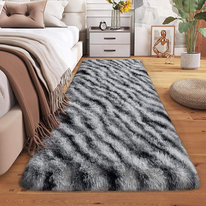 Dssimo Zebra Runner Rug for Bedroom Hallway Living Room, 2x6 Area Rugs | Soft Fluffy Shag Bedside Rug Non-Slip Carpet for Kids,Girls Boys and Teens Decorations for Living Room Dorm Nursery Classroom