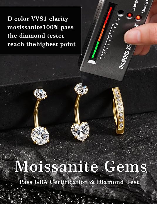 Kosuwo Mimosa Stone 925 Sterling Silver Navel Ring Women's Navel Piercing Jewelry Hypoallergenic Sterling Silver Navel Ring Cute Navel Piercing Ring 3-Piece Set