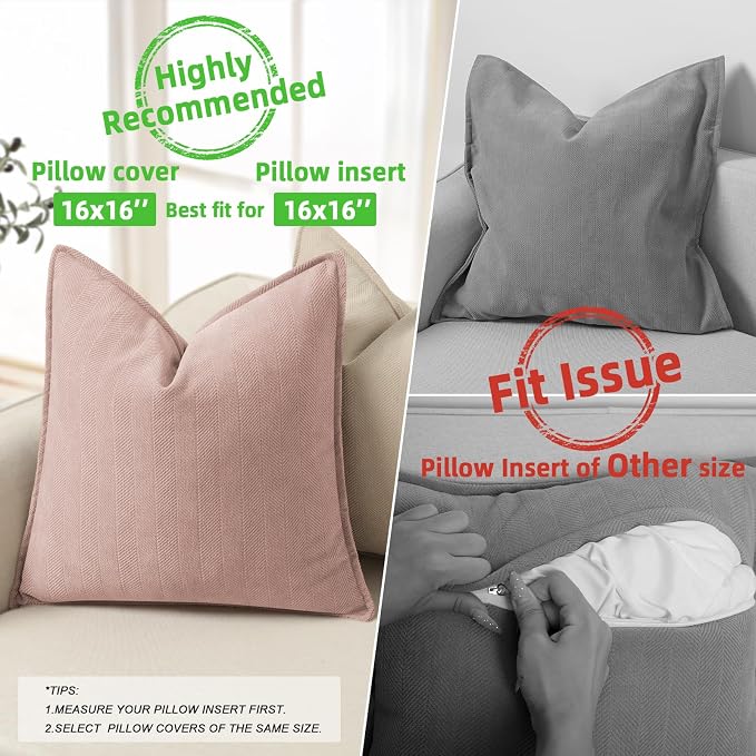 ZWJD Dusty Pink Valentine Pillow Covers 16x16 Set of 2 Chenille Throw Pillow Covers with Elegant Design Soft and Luxurious Decorative Throw Pillows for Couch, Bed, and Home Decor