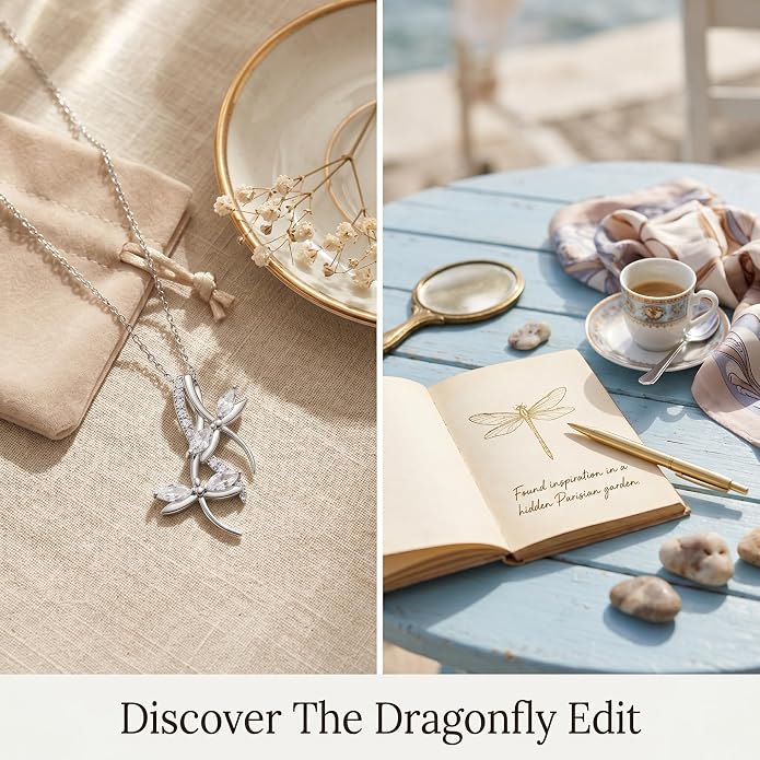 PRAYMOS Dragonfly Gifts 925 Sterling Silver Dragonfly Necklace for Women Dreamy Dragon fly Pendant Dragonflies Jewelry Birthday Gift 18+2" Adjustable Chain