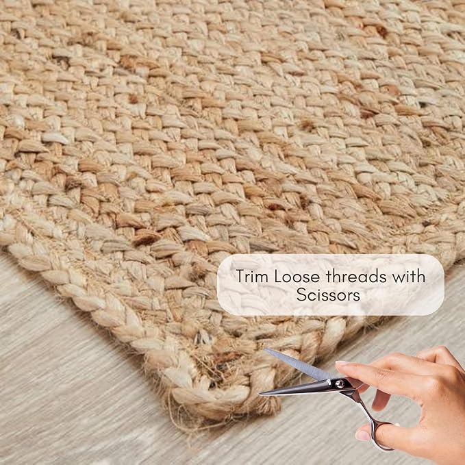 FRELISH DECOR Handwoven Jute Area Rug - 9x12 Feet Natural Yarn - Rustic Vintage Beige Braided Reversible Rectangular Rugs for Bedroom - Kitchen - Living Room - Farmhouse (9' x 12')