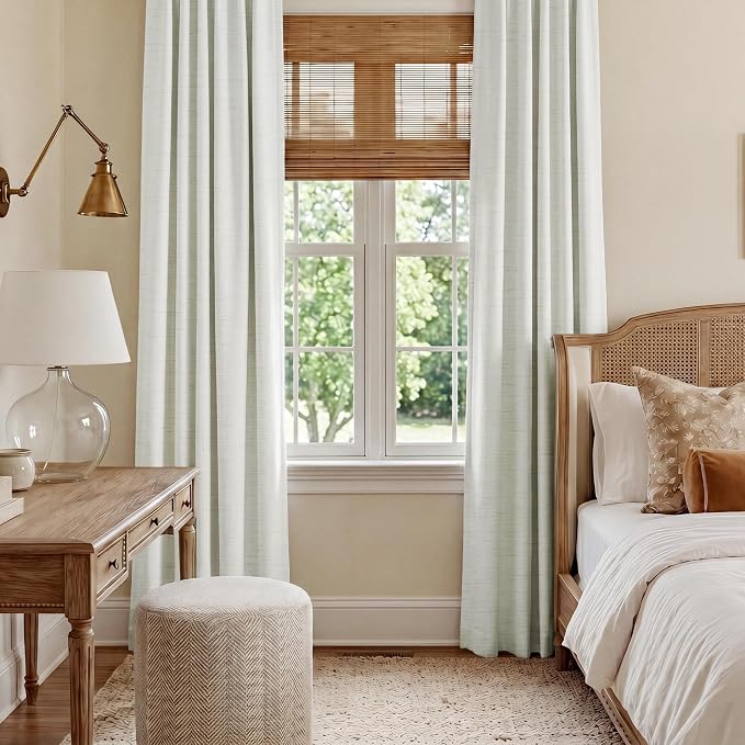 RYB HOME Ivory White 100% Blackout Curtains for Bedroom, Linen Drapes Back Tab&Rod Pocket, Thermal Insulated Privacy Assurd Curtains for Sliding Glass Doors/Dining/Living Room, W52 x L84, 2 Panels