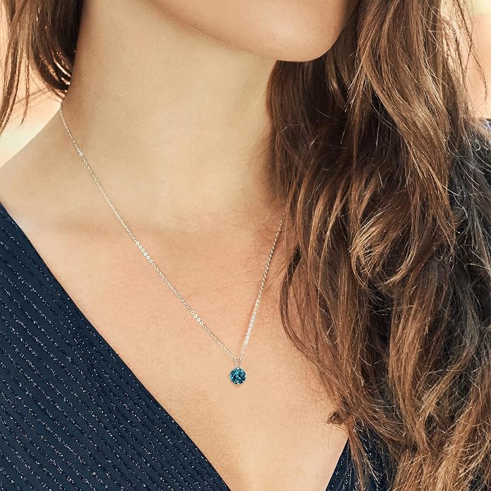 Gem Stone King 7MM Round Gemstone Birthstone Pendant Necklace For Women | 925 Sterling Silver | With 18 Inch Silver Chain | Fine Jewelry Gifts for Women Her Mom Wife