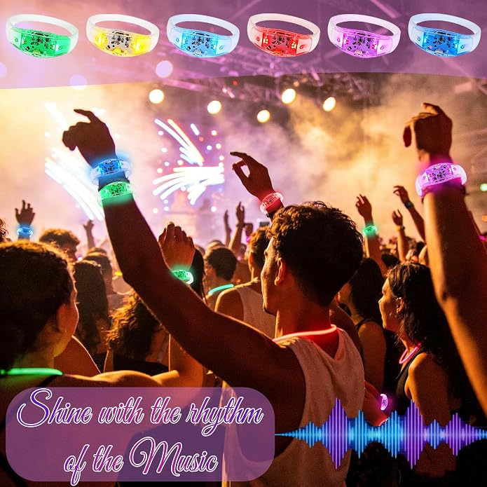 150 Pcs LED Glow Bracelets Sound Activated Light Up Bracelets for Adults Glow in the Dark Party Supplies Birthday Party Favors for Christmas, Halloween, Rave, New Year, Concert