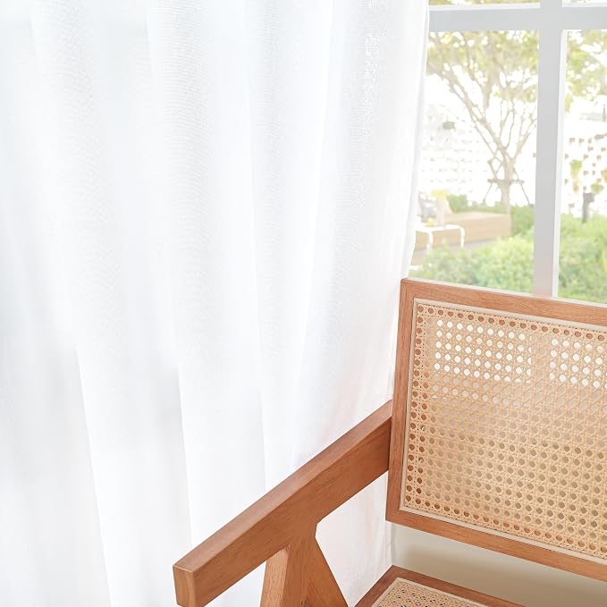 YoungsTex White Linen Curtains 54 Inches Long for Short Windows, Bronze Gromme Light Filtering Drapes for Bedroom Bathroom Kitchen Lightweight, 2 Panels, 52 X 54 Inch