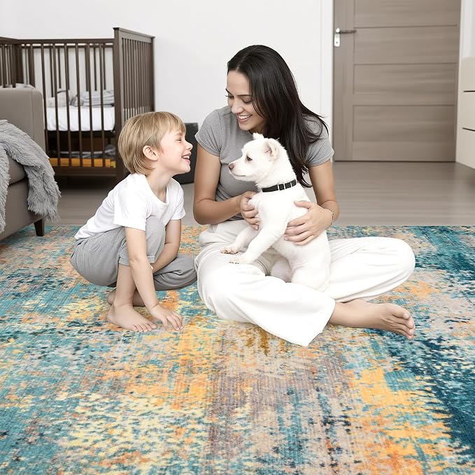 5x8 Area Rug Living Room Rug: Washable Modern Abstract Soft Thin Rug Indoor Floor No Slip Carpet for Bedroom Dining Room Farmhouse Nursery Home Office - Rosy Haze