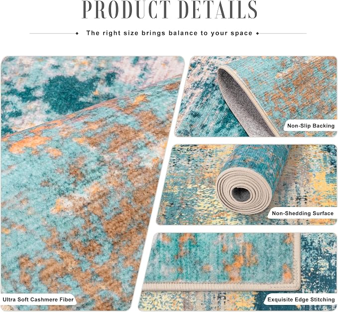 10x12 Area Rug Living Room Rug: Washable Modern Abstract Soft Thin Rug Indoor Floor No Slip Carpet for Bedroom Dining Room Farmhouse Nursery Home Office - Rosy Haze