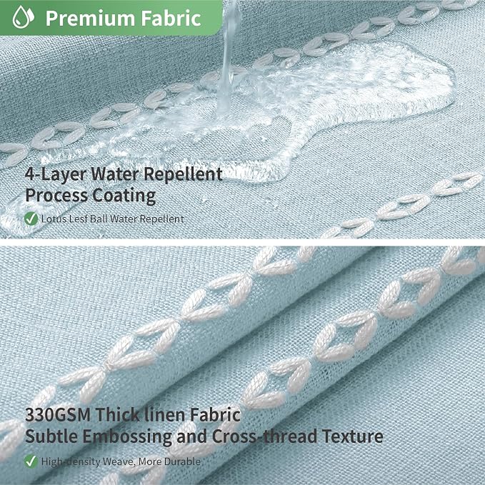 eachope No Hook Long Shower Curtain Set with Snap-in Fabric Liner,Linen Textured Thick Striped Fabric with Tassels,Boho Farmhouse Rustic Luxury Bathroom Curtain,Water-Repellent,Fog Blue,71x80