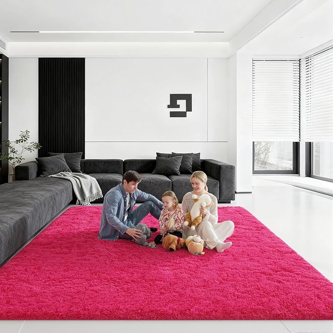 8x10 Area Rugs for Living Room, Large Fluffy Rugs for Bedroom, Fuzzy Shag Soft Non-Slip Carpet for Kids Girls and Boys Nursery Dorm Indoor Room Home Decor (8ft X 10ft, Hot Pink)