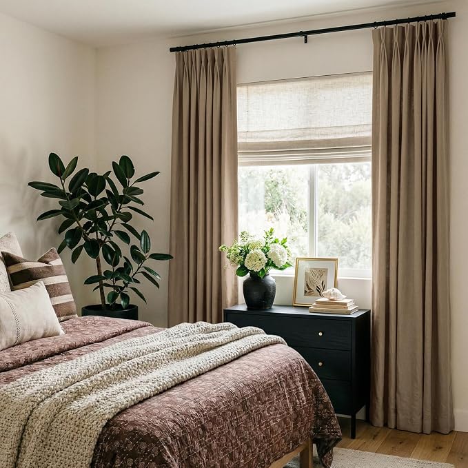 CAPALOCA Cocoa Brown Linen Pinch Pleated Curtains Blackout, 100% Black Out Curtains 96 inch Long for Bedroom, Blackout Thermal Insulated Pinch Pleated Drapes for Living Room, 40" W x 96" L, 2 Panels