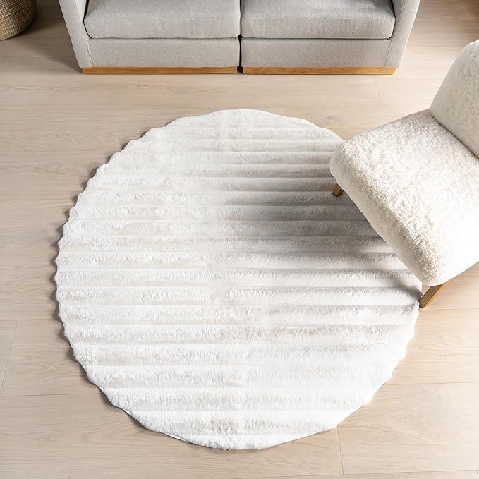 nuLOOM Kai Off White Striped Washable Area Rug, 5' Round | Nuloom Kai Striped 5' Round Machine Washable Area Rug for Living Room Bedroom Dining Room, Off White