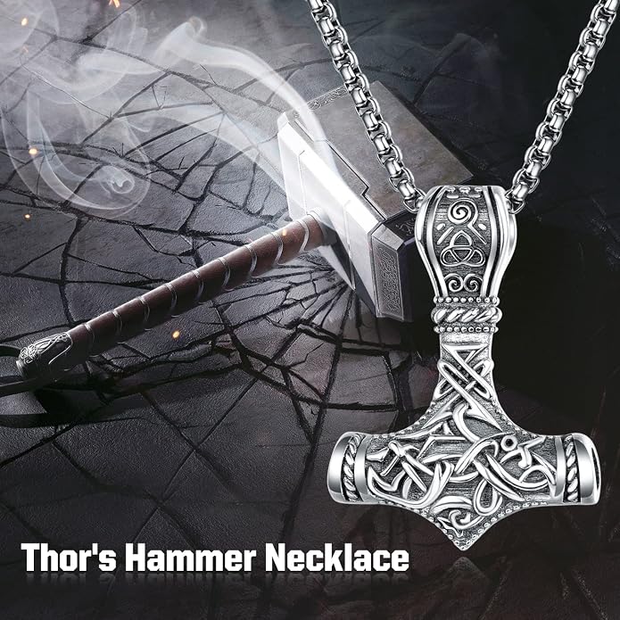 ADMETUS 925 Sterling Silver Thor Hammer Necklace Viking Mjolnir Pendant Jewelry Gifts for Men with 2.5mm 22"+2" Rolo Chain