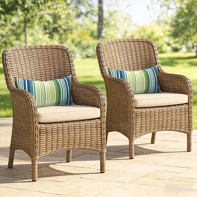 Outdoor Lumbar Pillows, Water Repellent Cushion Pillows 12x20 Inch, Outdoor Pillows with Inserts for Home Garden, Pack of 2, Stripe Blue Green