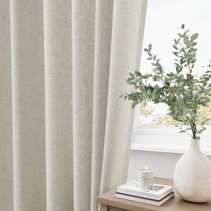 Aersas Silver Pinch Pleat Linen Curtains 84 Inch Length 2 Panels Set for Bedroom Dinging Room Semi Sheer Boho Farmhouse Neutral Window Curtains 84 Inches Long for Living Room Nursery 40x84