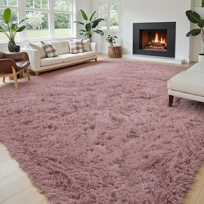 Area Rugs 10x14 Living Room, Shaggy Carpet Soft Plush Furry Bedside Rug Large Area Rugs for Bedroom Home Decor Anti Slip(10 x 14, Blush)