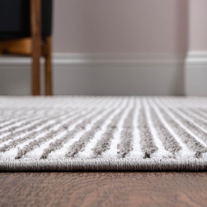 JONATHAN Y Cole Pinstripe High-Low Dark Silver/White Indoor Area Rug, 5x8, Modern, Minimalist, Easy-Cleaning for Living Room, Bedroom, Kitchen, Pet Friendly, Non-Shedding (CAR101E-5)