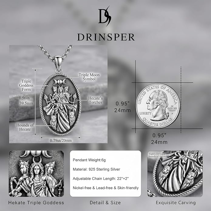 Hecate Wiccan Triple Moon Goddess Necklace Tetragrammaton Nudo De Bruja Plata 925 Original Sterling Silver Cat Moon Pendant Hekate Witch Necklace Amulet Witchy Jewelry Gifts for Women Men
