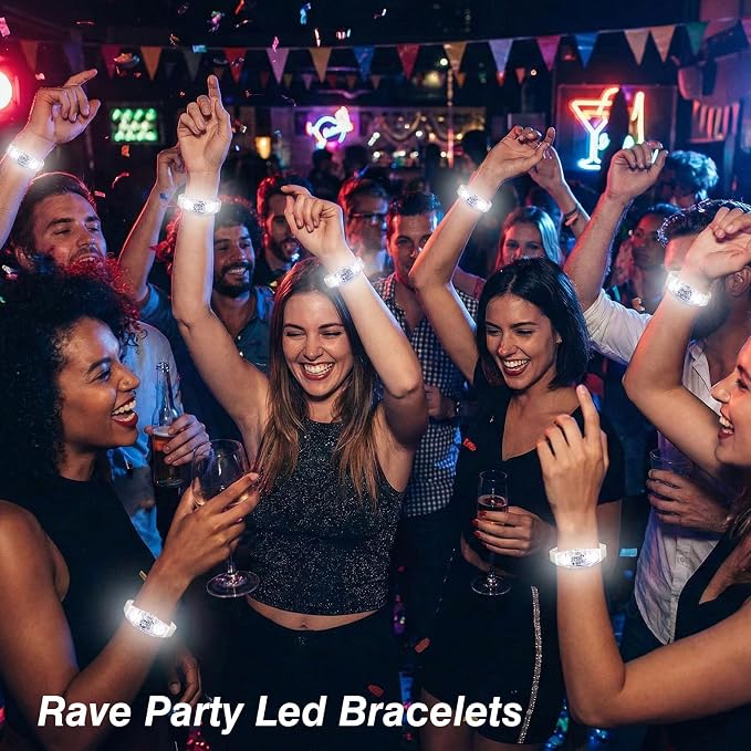 24 Pcs LED Bracelets Sound Activated Light Up Bracelets, Flashing LED Strobe Music Control Light Up Bracelets with Adjustable Buckle for Wedding, Carnival Parades,Concerts, Evening Ice-Skating Parties