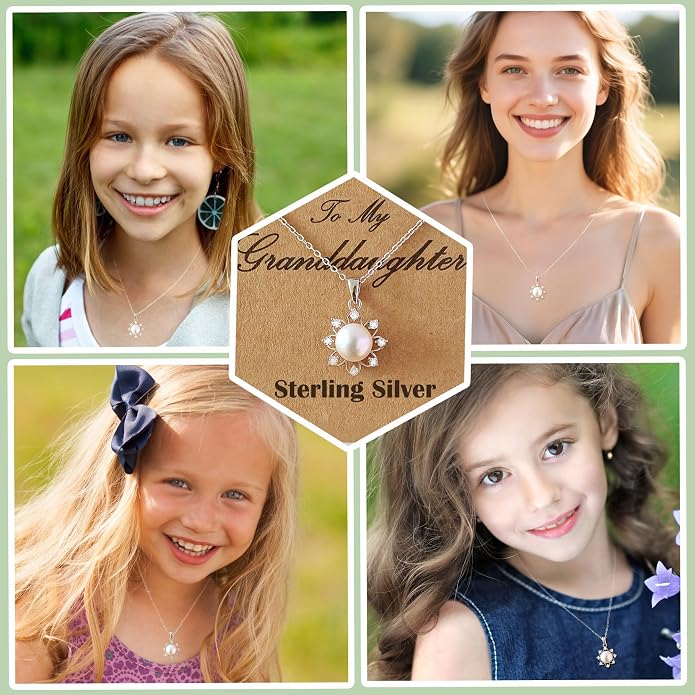 Granddaughter Necklace - Granddaughter Gifts from Grandma, Graduation Gifts for Her, Birthday Christmas Confirmation Wedding Keepsake Jewelry gifts for Granddaughter Teen Girls, Sterling Silver Freshwater Pearl Necklace