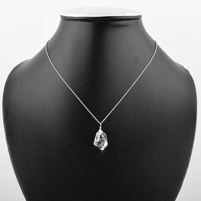 Raw Gemstone Dainty Pendant Necklace for Women, Trendy Healing Chakra Crystal, Birthstone Handmade 925 Sterling Silver Adjustable 18 inch Chain Jewelry, Birthday Gifts