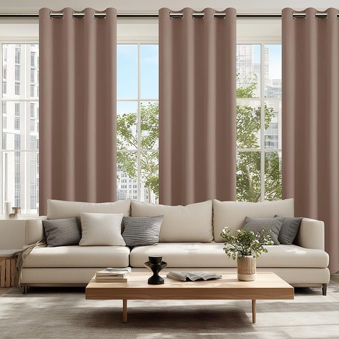 Hiasan Blackout Curtains for Bedroom, 52 x 84 Inches Long - Thermal Insulated & Light Blocking Window Curtains for Living Room, 2 Drape Panels Sewn with Tiebacks, Cappuccino