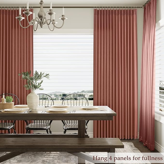 Aersas Canyon Rose Pinch Pleated Linen Curtains 108 Inch Length 2 Panels for Living Room Bedroom Semi Sheer Window Curtain Boho Neutral Back Tab Pinch Pleat Drape with Hooks 40x108