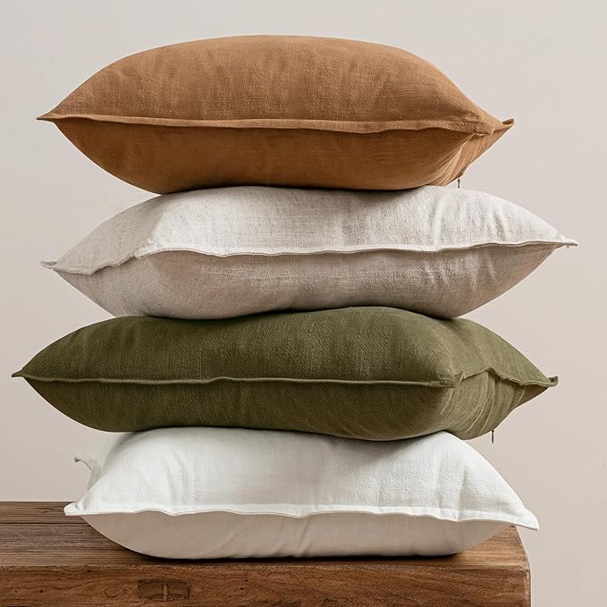 MIULEE Brown Boho Linen Decorative Pillow Covers 20x20 Inch Pack of 4 | Natural Throw Pillow Covers Soft Farmhouse Couch Pillowcases Modern Home Decors for Living Room Bed Sofa