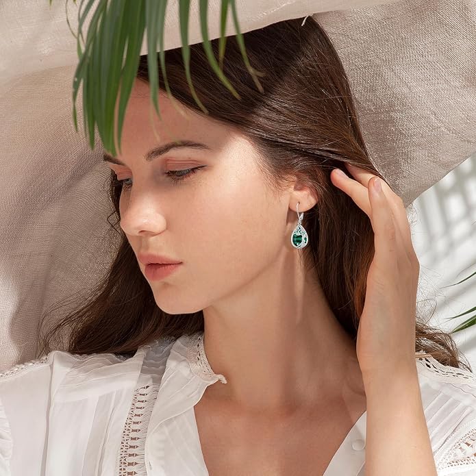 Odinstone 925 Sterling Silver Earrings Tree of Life Teardrop Moonstone Dangle Drop Leverback Earrings for Women