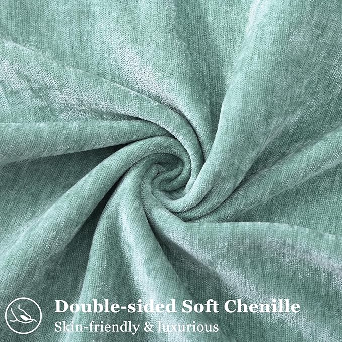 decorUhome Chenille Aqua Haze Velvet Throw Pillow Covers 26x26 Set of 2 | Fall Soft Euro Sham Couch Decorative Modern Farmhouse Pillow Cases with Elegant Design for Sofa Bed Living Room Home Decor
