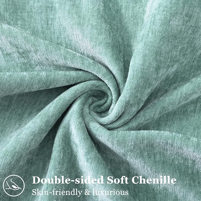 decorUhome Chenille Aqua Haze Velvet Throw Pillow Covers 12x20 Set of 2 | Fall Soft Lumbar Couch Decorative Modern Farmhouse Pillow Cases with Elegant Design for Sofa Bed Living Room Home Decor