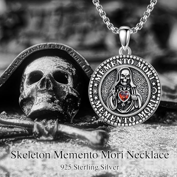 Skull/Skeleton Memento Mori Necklace 925 Sterling Silver Skull/Skeleton Pendant Hourglass Necklace Skull/Skeleton Jewelry for Men Women