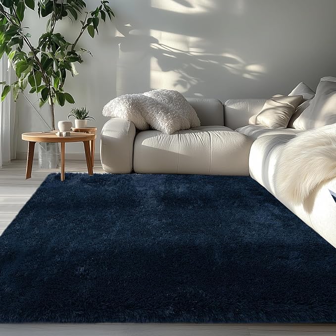 Fluffy Area Rug for Living Room 6x9: Navy Blue Shag Rugs for Bedroom- 6x9 Feet Fluffy Rugs for Living Room Navy- Shag Rugs Soft Plush Indoor Carpets for Bedroom, Nursery (Navy Blue, 6x9)