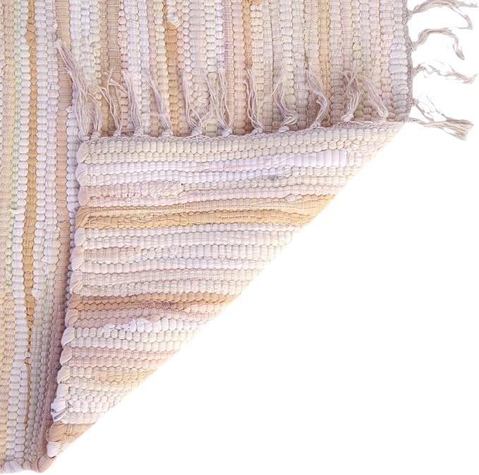 Unique Loom Chindi Cotton Collection Soft Hand Woven Natural Fiber Striped Area Rug, 4 ft x 6 ft, Beige/Ivory