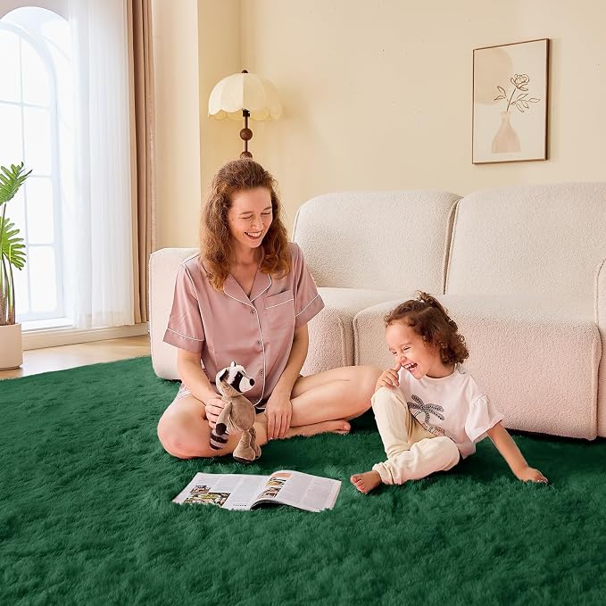 OPPODREAM 5x7 Forest Green Rugs for Bedroom, Ultra-Soft Fluffy Area Rugs for Living Room, 5 x 7 Shag Carpet for Nursery, Kids, Girl, Boy, Baby, Plush, Fuzzy, Shaggy, Cute Home Decor