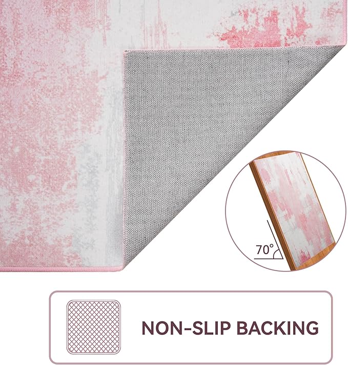 Kelarea Pink Nursery Rug for Baby Girl, 6x9 Modern Abstract Washable Rugs for Kid's Bedroom, Low Pile Non Slip Large Carpet for Dorm, Living Room, Kids Playroom