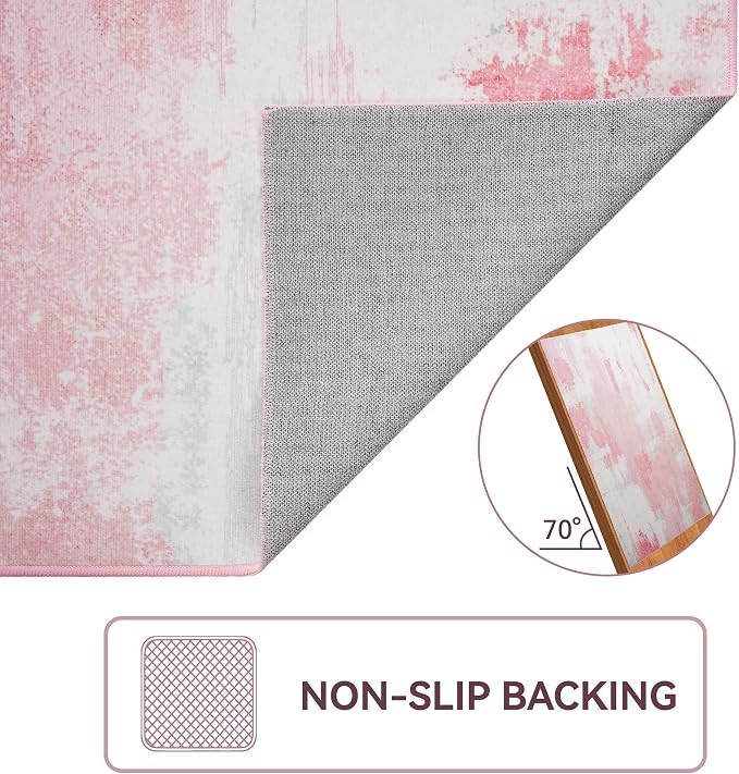 Kelarea Pink Nursery Rug for Baby Girl, 5x7 Modern Abstract Washable Rugs for Kid's Bedroom, Low Pile Non Slip Large Carpet for Dorm, Living Room, Kids Playroom