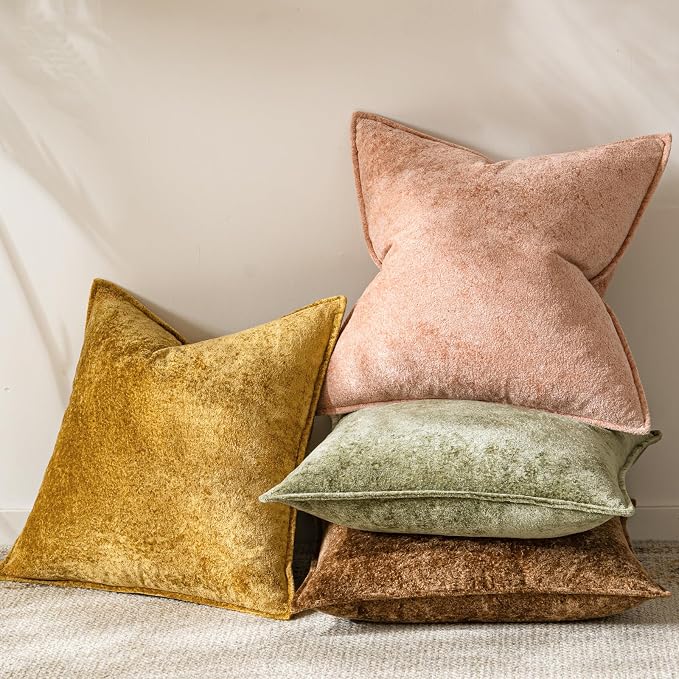 a moment Throw Pillow Covers 22X22 Inch 4 Packs,Soft Velvet Decorative Pillow Cases with 3D Ice Flower,Texture Modern Accent Cushion Covers for Sofa Couch Home Decor Golden Earth