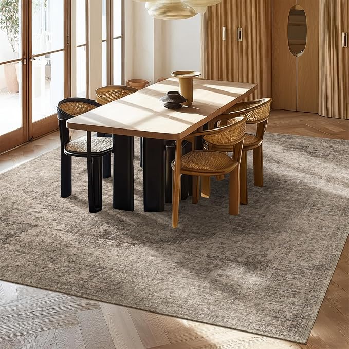 Machine Washable Rugs for Living Room: 6x9 Area Rugs for Bedroom Ultra Soft Non-Slip Low Pile Vintage Distress Boho Large Carpet for High-Traffic Dining Room - Farmhouse Decor