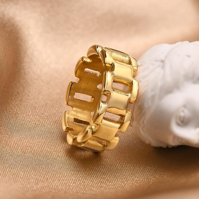 VNOX Gold Thumb Rings for Women 丨 14k Gold Plated Stainless Steel Chunky Statement Rings Link Band Ring Stackable Rings Chunky Signet Ring for Womens Jewelry Trendy