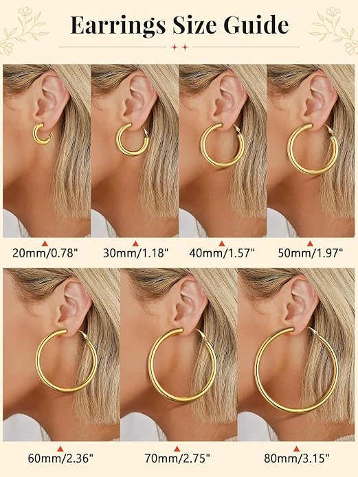 FaithHeart Chunky Hoop Earrings for Women, Silver/Black/14K Gold Plated Stainless Steel Earrings 5mm Thick Hollow Tube Hoops Hypoallergenic Lightweight Earring 20/30/40/50/60/70/80mm
