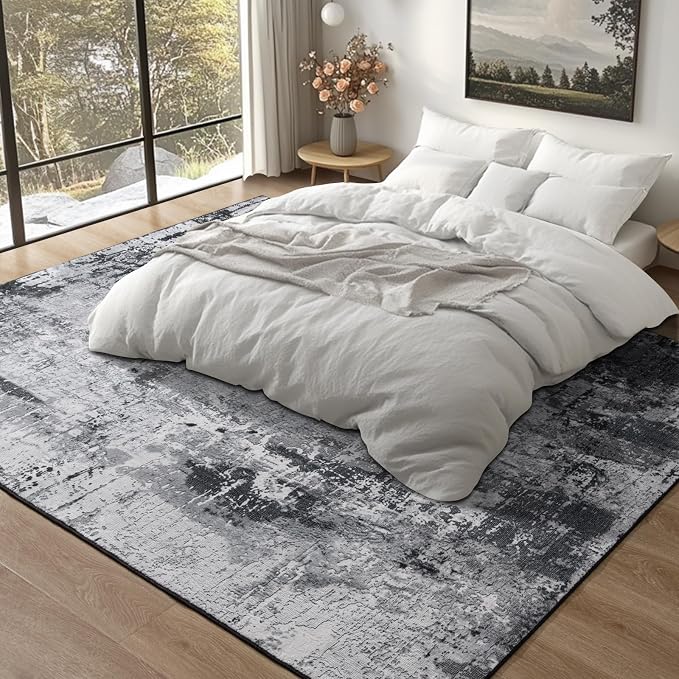 Kelarea Living Room Rug, 6x9 Area Rug Modern Abstract Washable Rugs, Black Non Slip Low Pile Carpet, Stain Resistant Large Rugs for Bedroom, Dining Room, College Dorm, Home Office