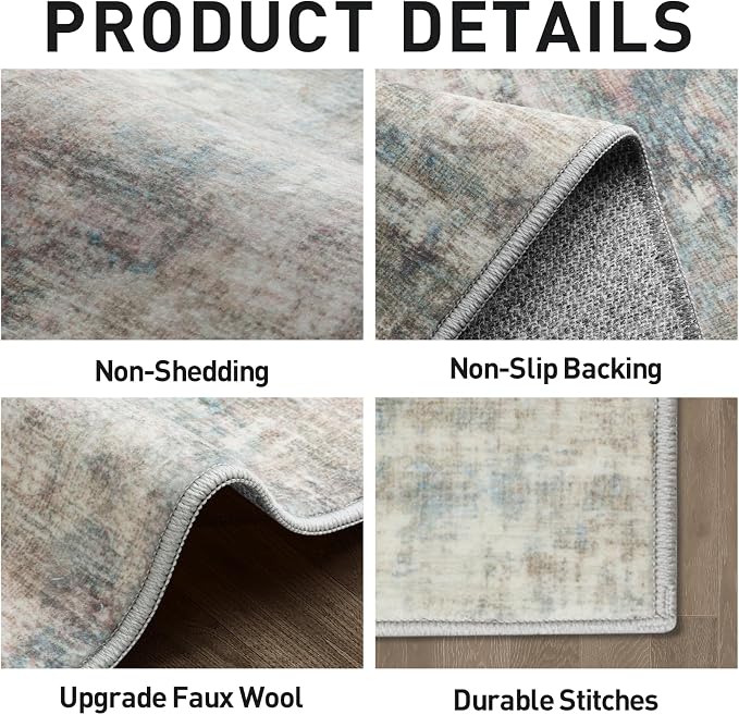 5x7 Area Rugs Washable Rug: Modern Abstract Living Room Rug Soft Anti-Skid Thin Carpet Indoor Floor Non-Shedding Carpets for Bedroom Dining Room Farmhouse Nursery Home Office - Multi Color