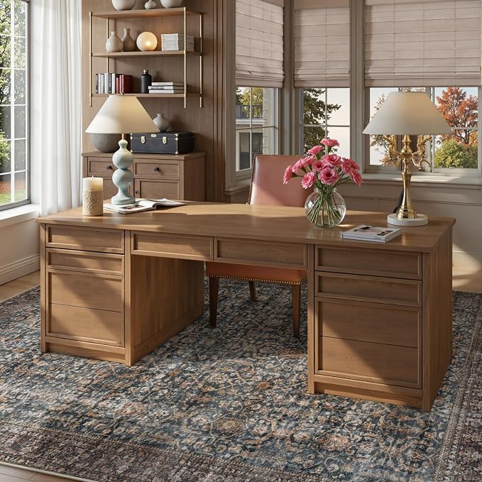Collive Washable Area Rug 8x10, Antique Distressed Rugs for Living Room, Vintage 8x10 Non Slip Farmhouse Modern Bedroom Carpet Stain Resistant Print Accent Floor Mat for Dining Office - Brick