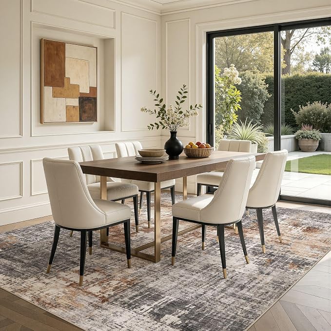 DMOYEST Area Rug Living Room Rugs - 10x11 Washable Large Soft Indoor Neutral Modern Abstract Low Pile Rug Carpet for Bedroom Dining Room Farmhouse Home Office - Grey Brown