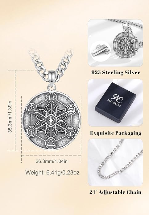 AEONSLOVE Tetragrammaton De Plata 925 Sterling Silver Tetragrammaton Necklace/Metatron Cube Pendant Amuleto De Proteccion Gifts for Women Men