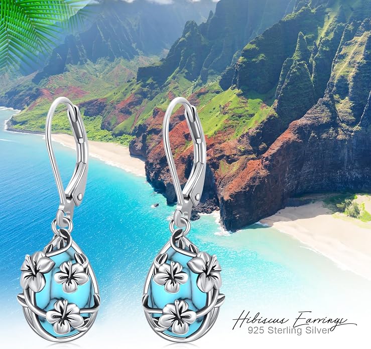 Flower Earrings 925 Sterling Silver Flower Teardrop Leverback Dangle Earrings Jewelry Gifts for Women Girls